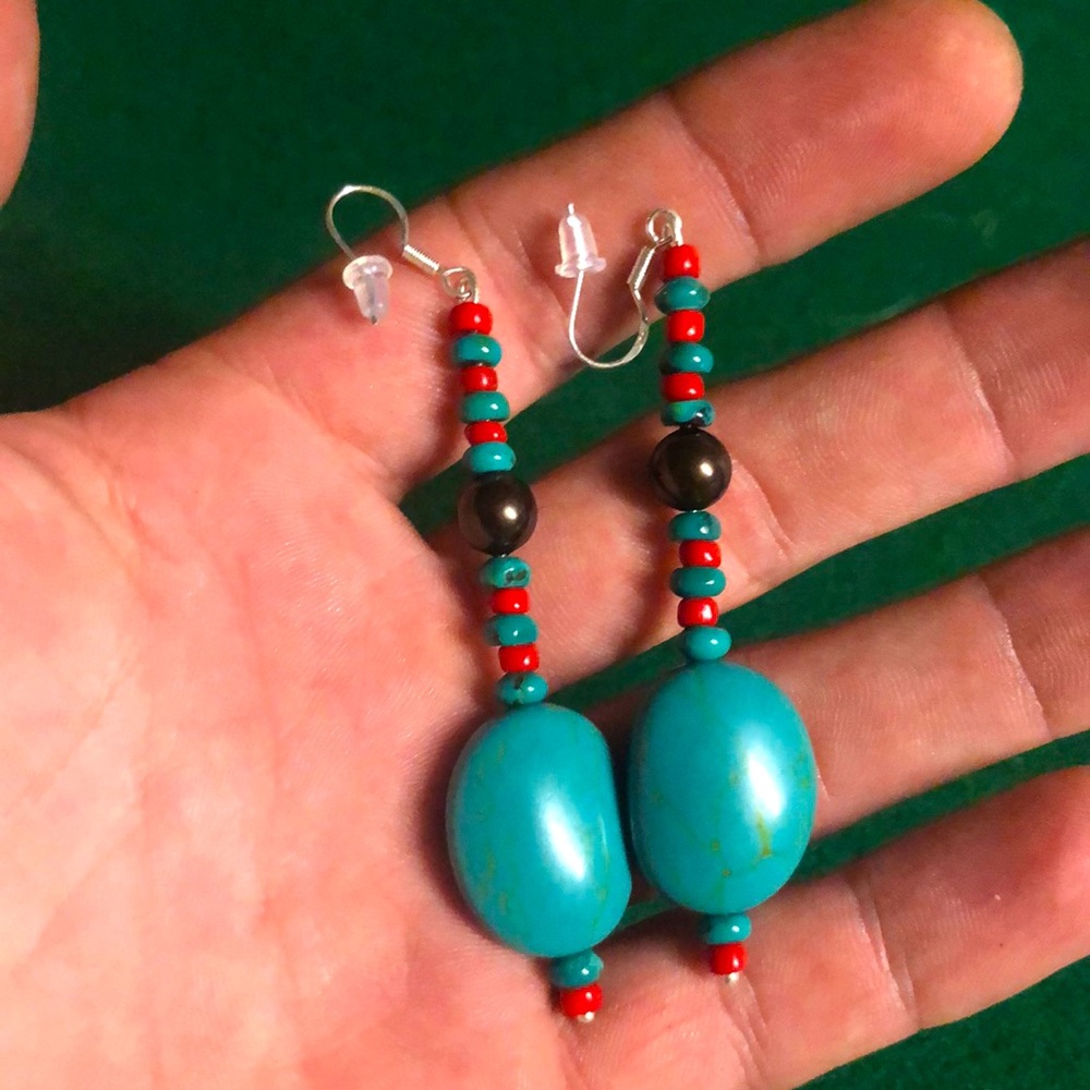 Turquoise and coral earrings 925silver